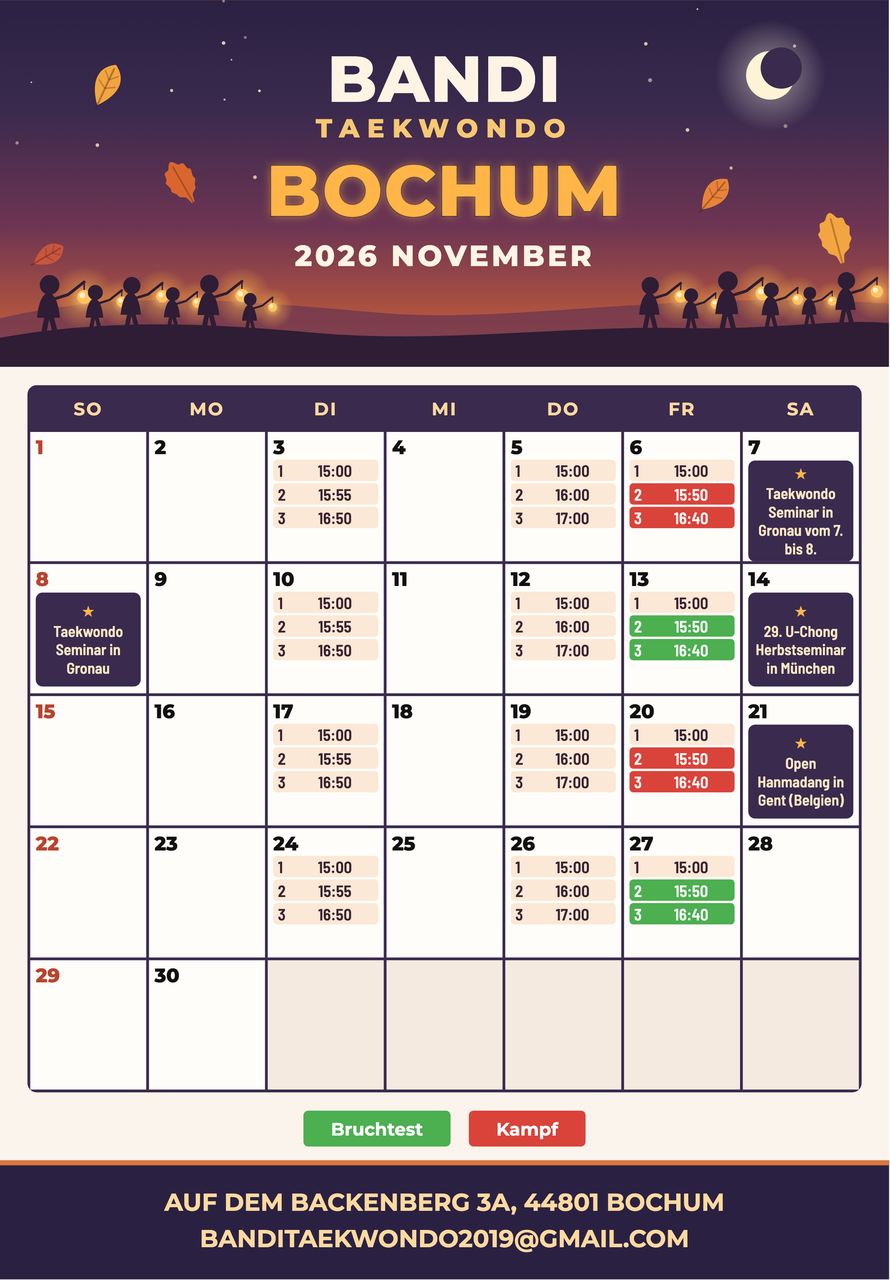 Trainingsplan November 2026, Standort Bochum